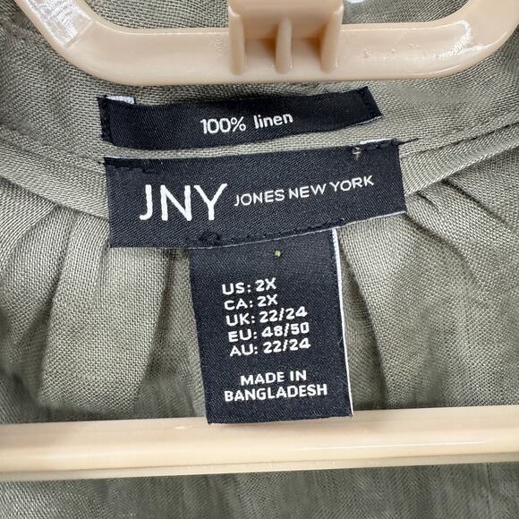 JNY Jones New York 100% Linen Tunic Popover Blouse Top Moss Green Size 2X - Picture 5 of 5